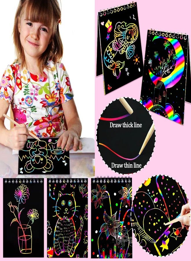 JUNQIU US JUNQIU Scratch Paper Art for Kids, 2 Pack Bulk Rainbow Scratch Paper Crafts Toys for 3 4 5 6 7 8 9 10 Years Old Girls Kids Birthday Gifts - Image 2